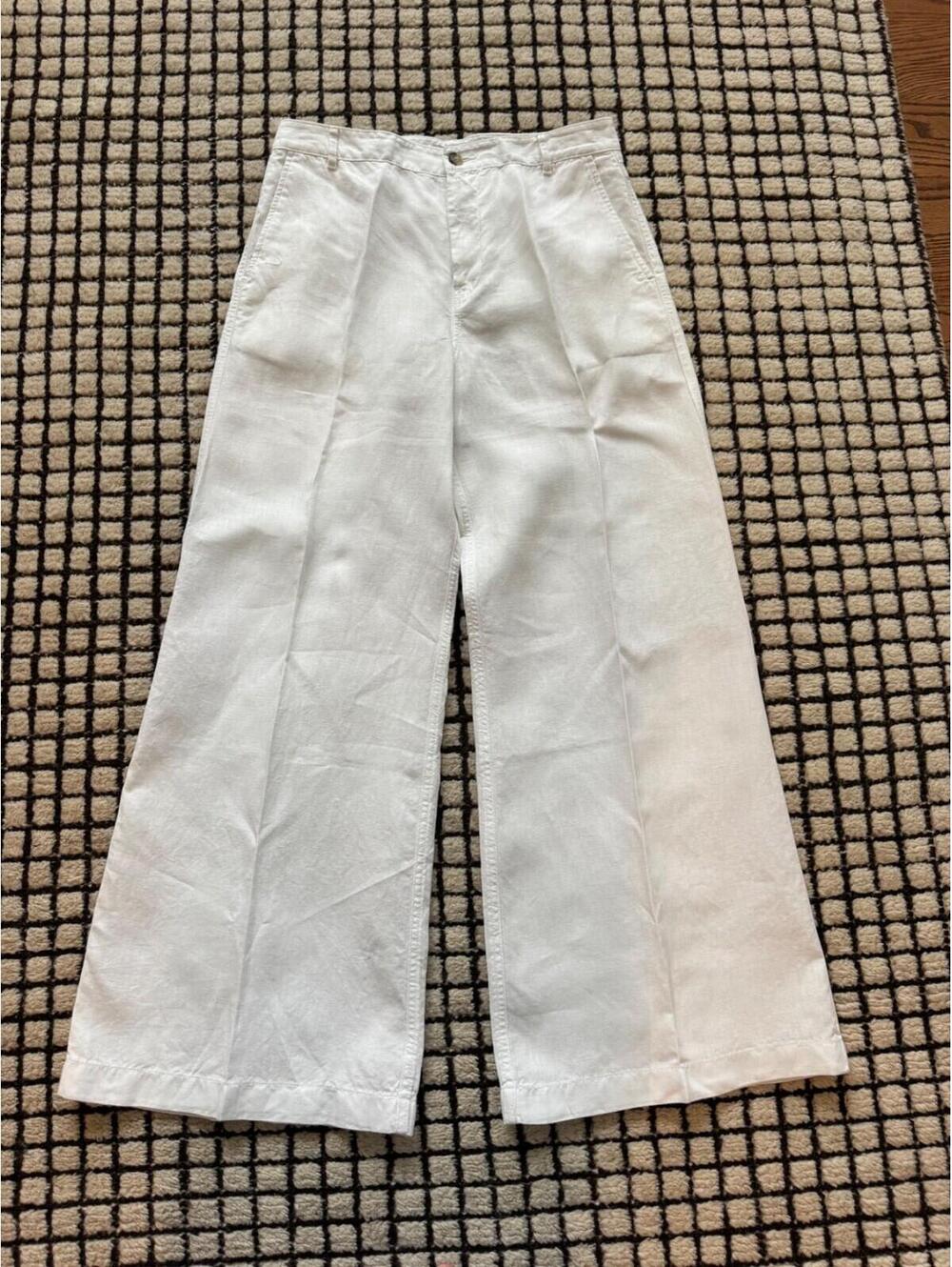 EUC Madewell Womens The Zoe Relaxed Wide Leg White Linen Pants Size 8